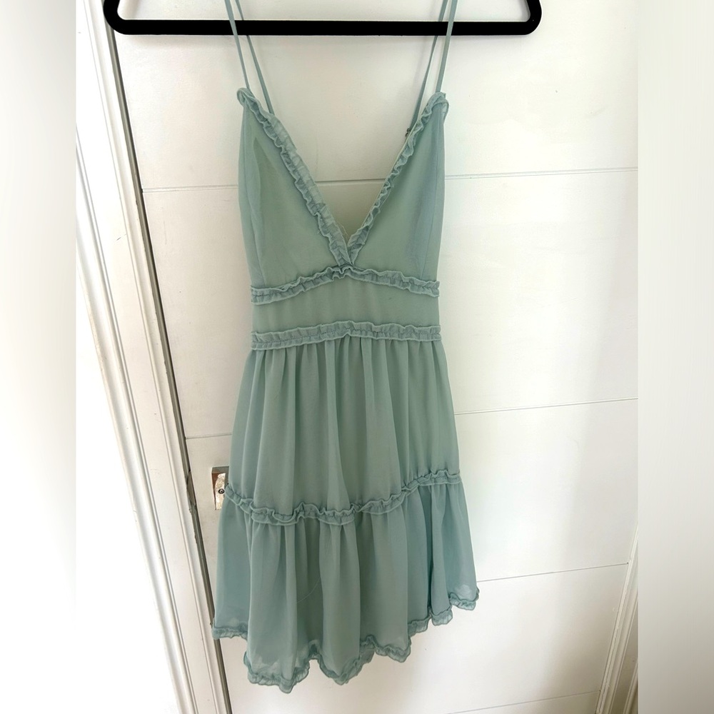 SHE + SKY Ruffle Tiered Mint Green Strappy Back Dress